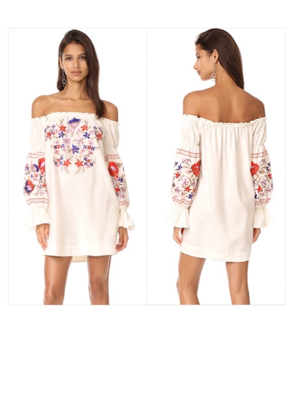Free People Fleur Du Jour Off the Shoulder Embroidered Dress Boho Size Medium - Picture 2 of 13